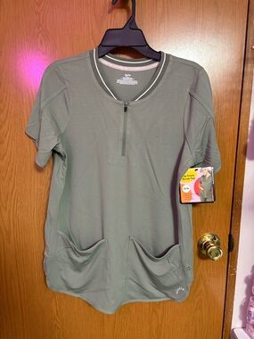 Olive Green V-Neck Zip Front Women’s scrub  Top